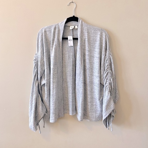 GAP Open Front Cardigan Sweater Tie Sleeves | Heathered Grey | NWT | Size Small - Picture 2 of 11